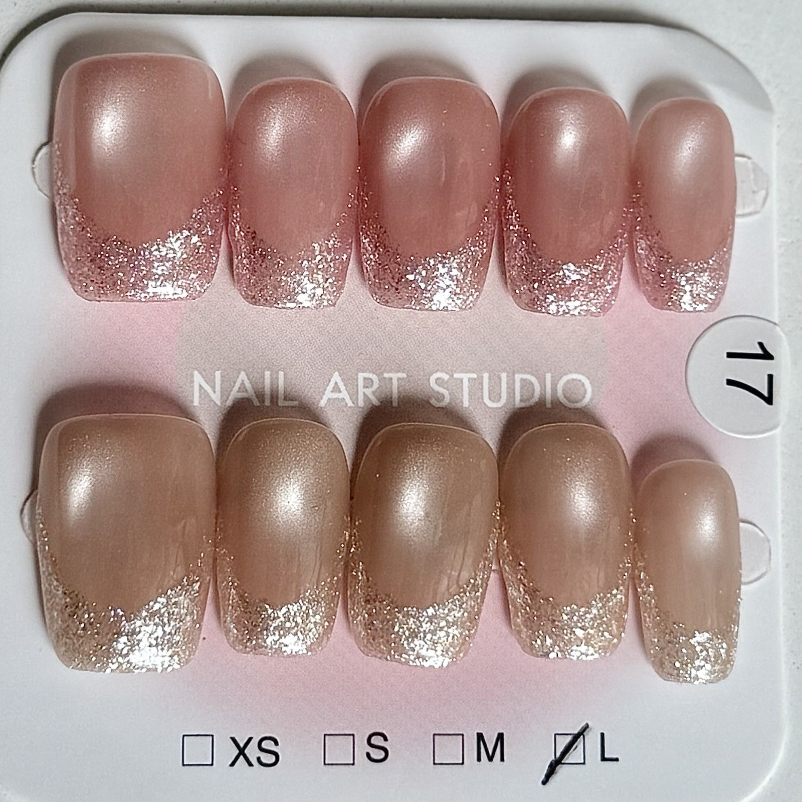 Handmade Gold French Tip Press-On Nails Medium Square Size L Reusable Fake Nail