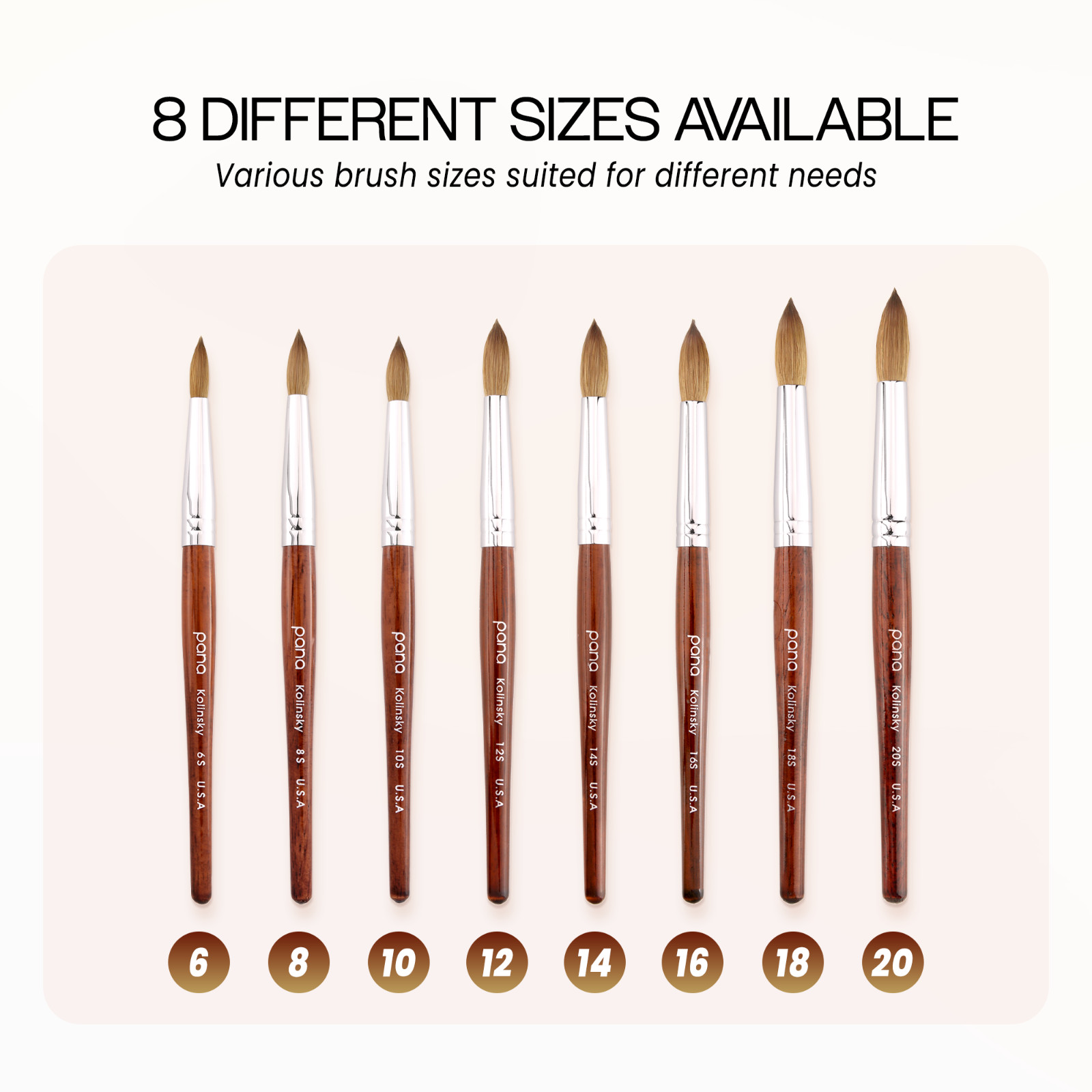 Pana USA Acrylic Nail Brush 100% Pure Kolinsky Hair Mahogany Wood Handle-Size 10