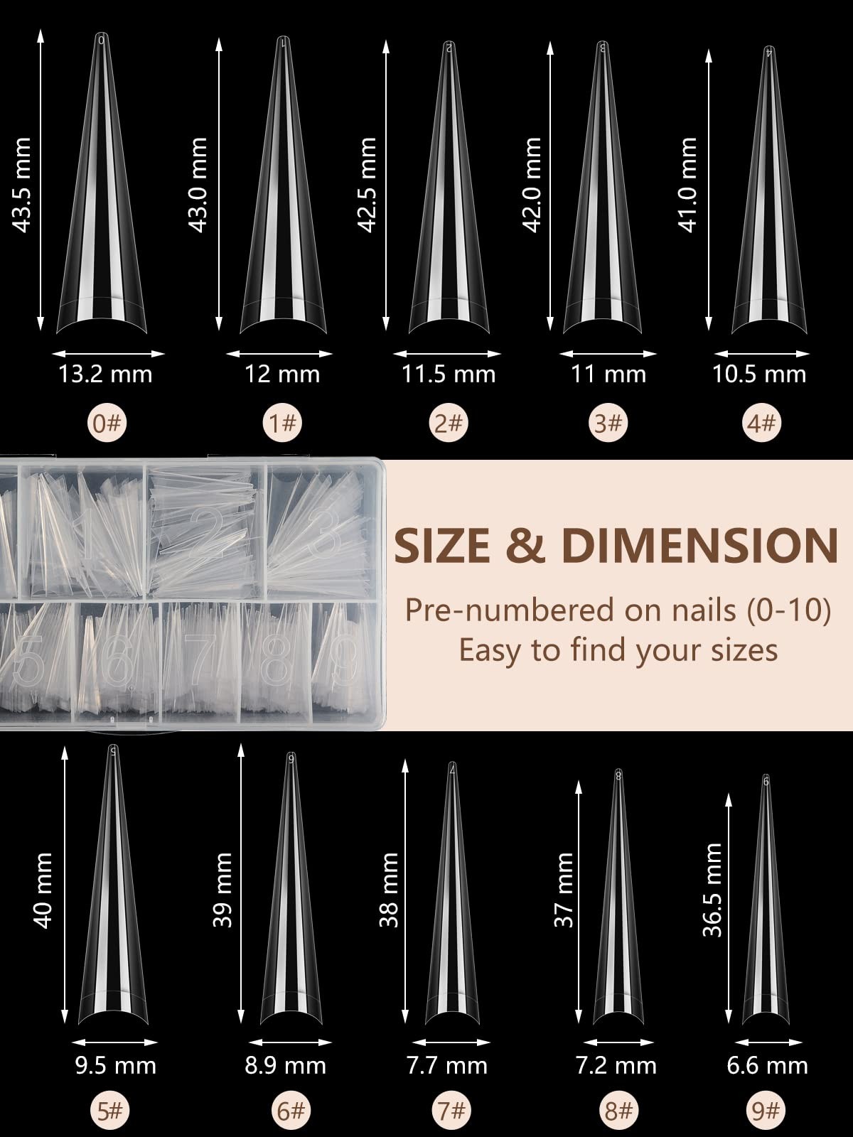 500Pcs Stiletto Nail Tips for Acrylic Nails, XL Long Clear False Nails Tips S…