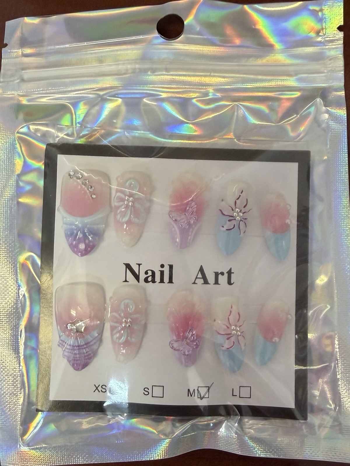 YWCYSP Acrylic Press-On Nails 3D Butterfly Flower Pink/Purple/Blue/White HCDH