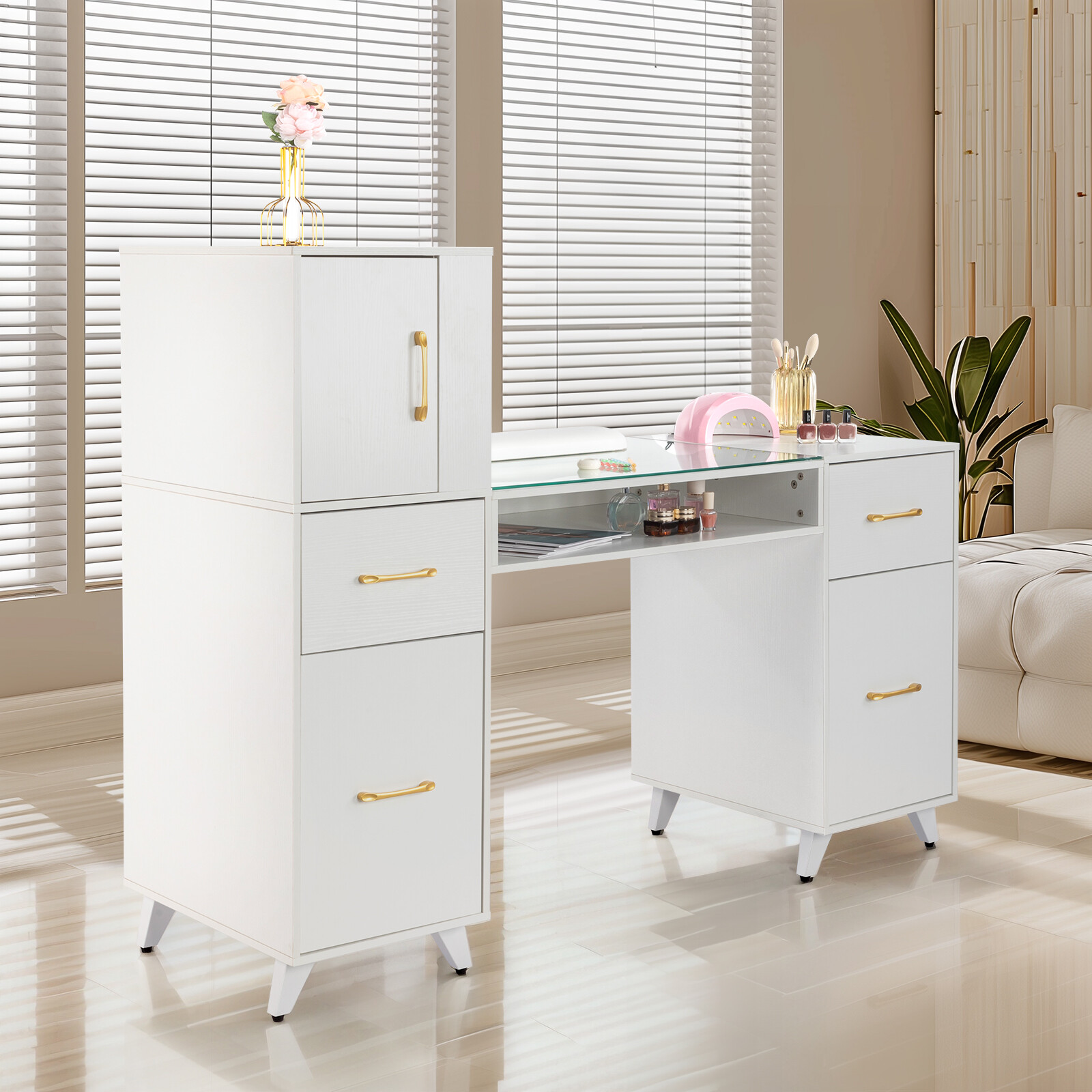 Manicure Table Nail Station Makeup Desk with Drawers Beauty Salon