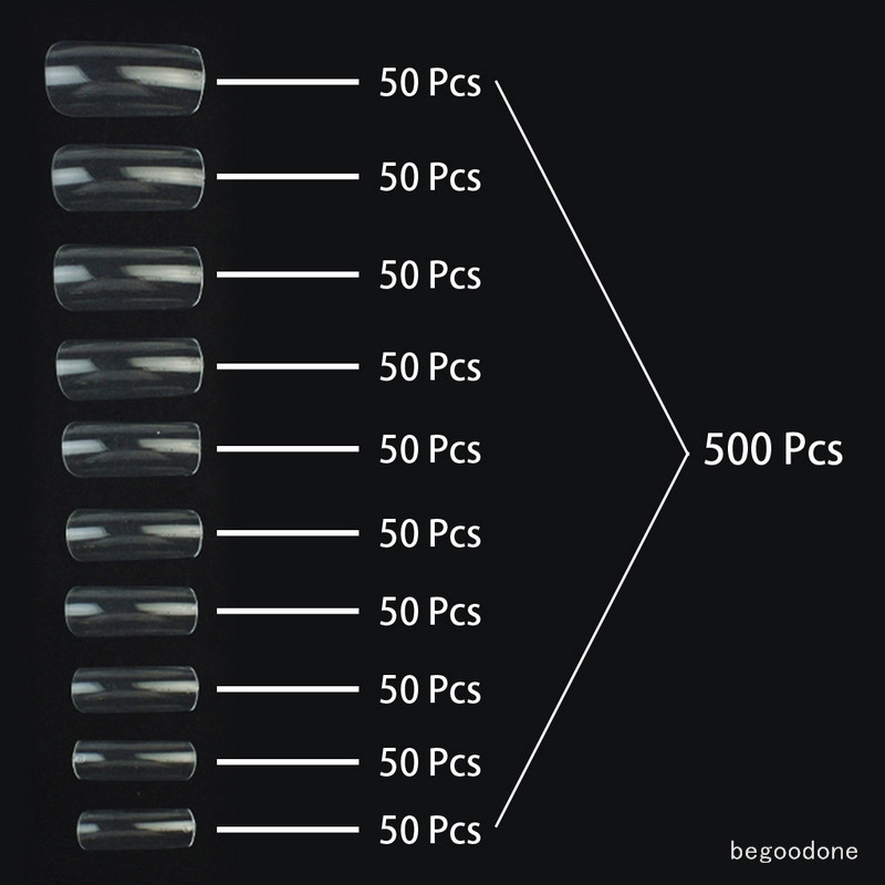 500 PCS Clear Acrylic False Full Nail Tips UV Gel DIY Manicure Nail Art Tools