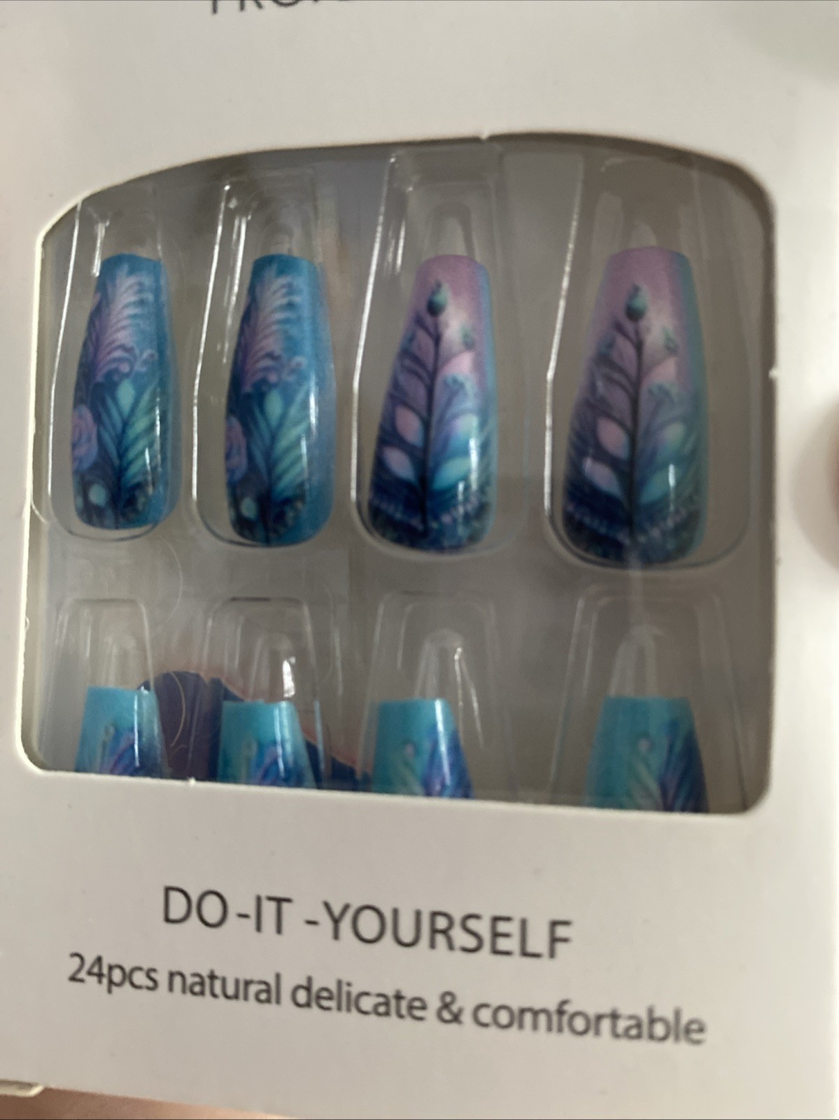24pc Ballerina Ballet Style Turquoise Pink Long Press On nails Teal Feather Teal
