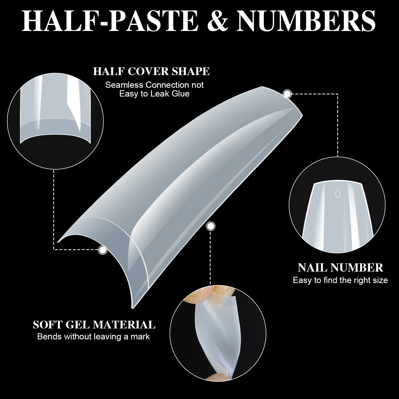 504 Pcs Nail Tips Stiletto/Coffin/Square French Fake False Nails Natural Color