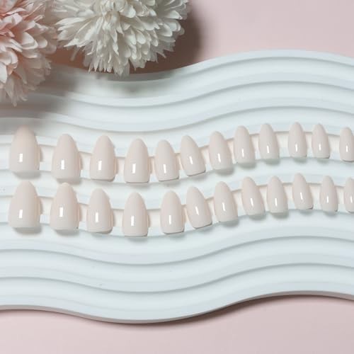 Milky White Acrylic Press on Nails Short Almond Shaped Acrylic 02-Short White