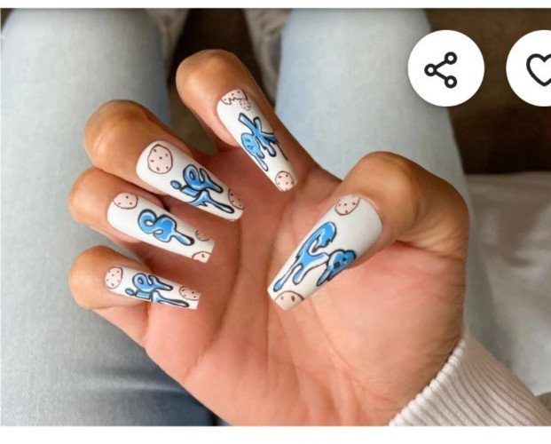 24 Pcs Press-On Nail Long Coffin Glossy – Pink & Blue COOKIES – Chocolate Chips
