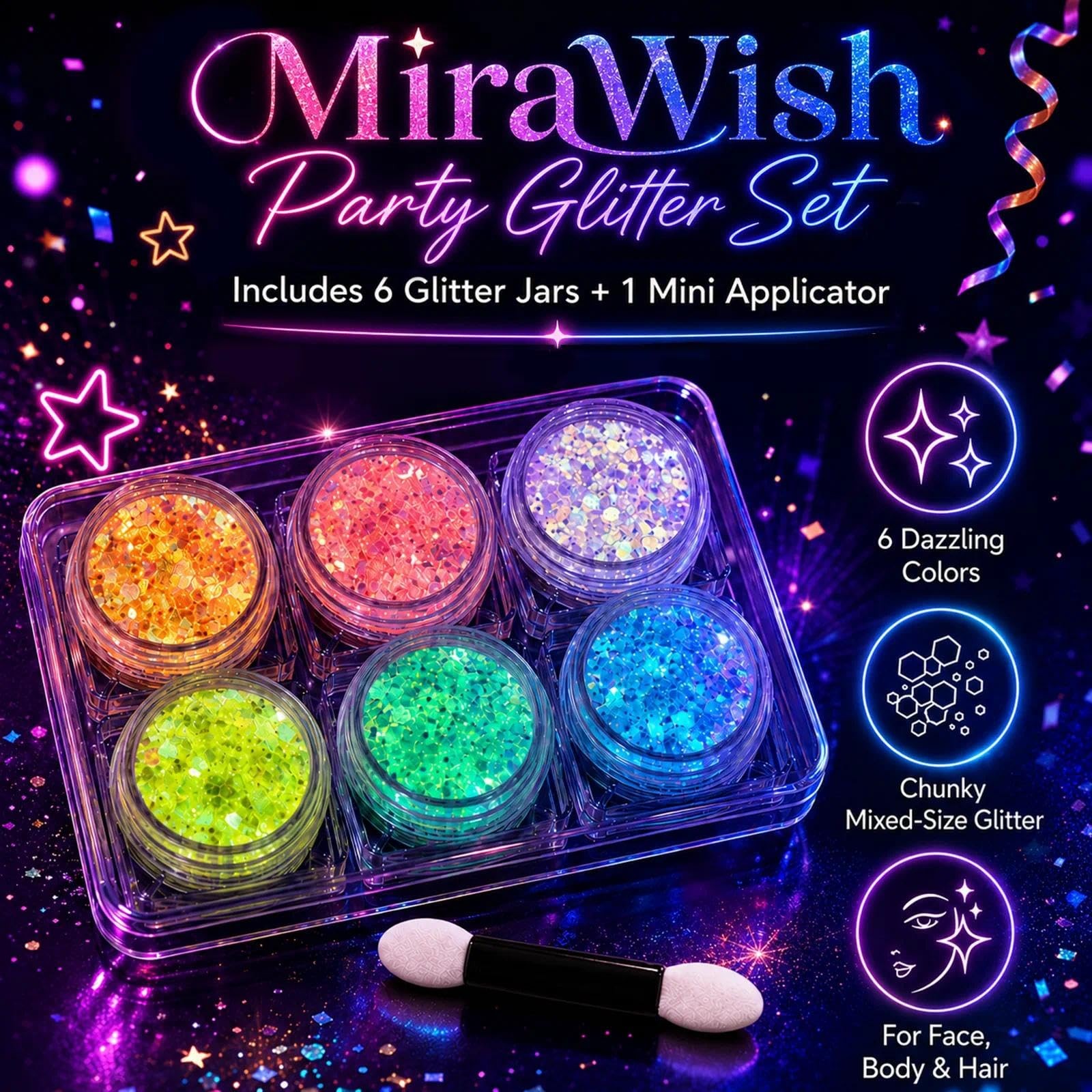 6 Colors Glow in The Dark Glitter Gel, Face & Body Glitter for Women, Neon Bl…