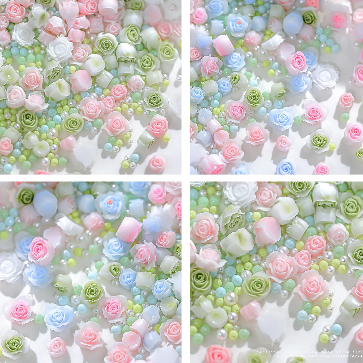3D Flower Nail Charms, 80Pcs Mixed Pearl Flower Nail Art Rhinestones Blue Pink G