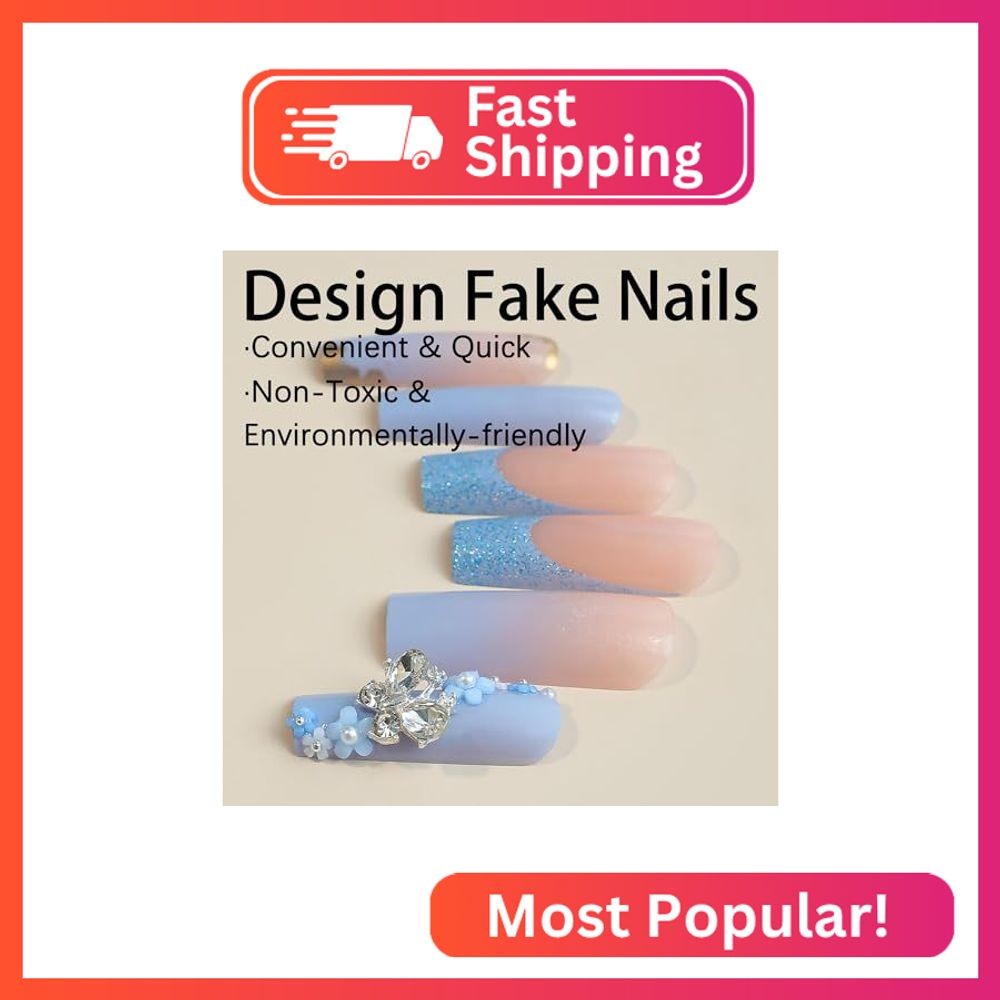 FOXIIU Press on Nails Coffin Long Length Glossy Full Cover Acrylic Coffin Shape