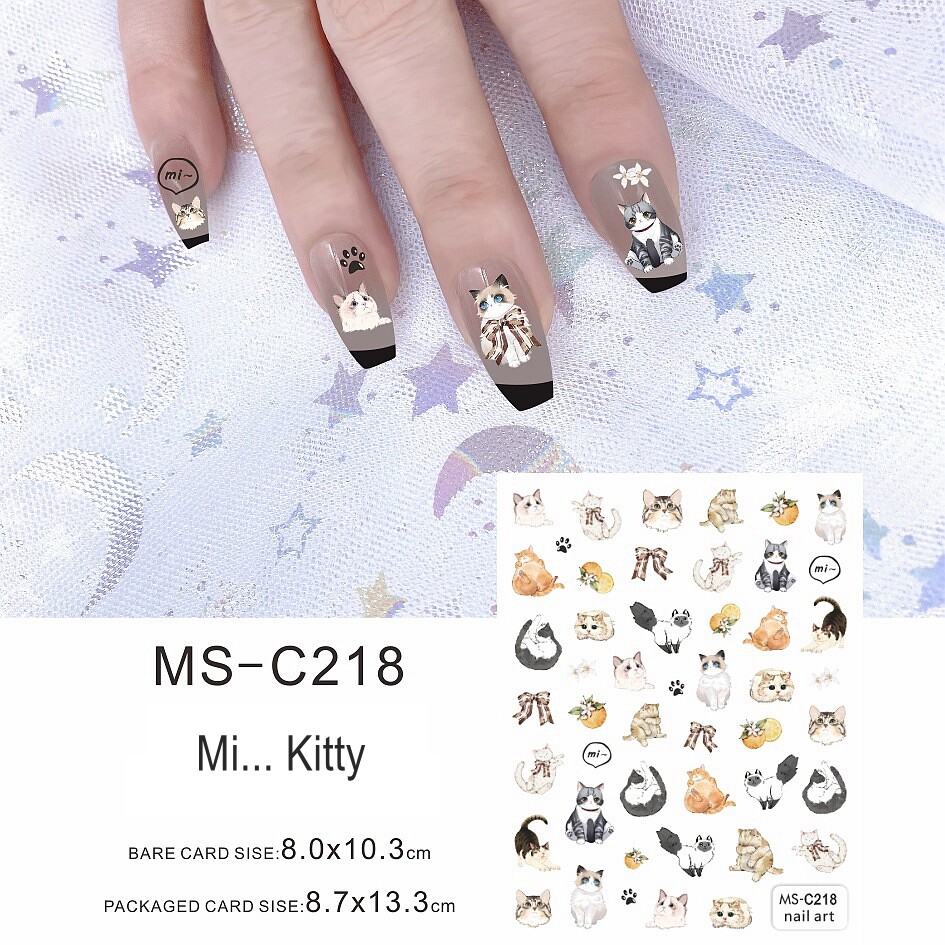 Cute lovely Cats Nail Sticker Puppet Cat Kitty Lovely Cat Bow Flowers Nail Decal