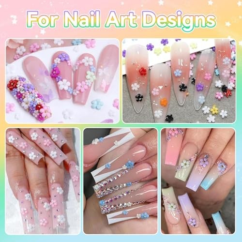 Mini Flowers Nail Charms Kit, Assorted 3D Nail Charms and Gems, Mixed S3-color