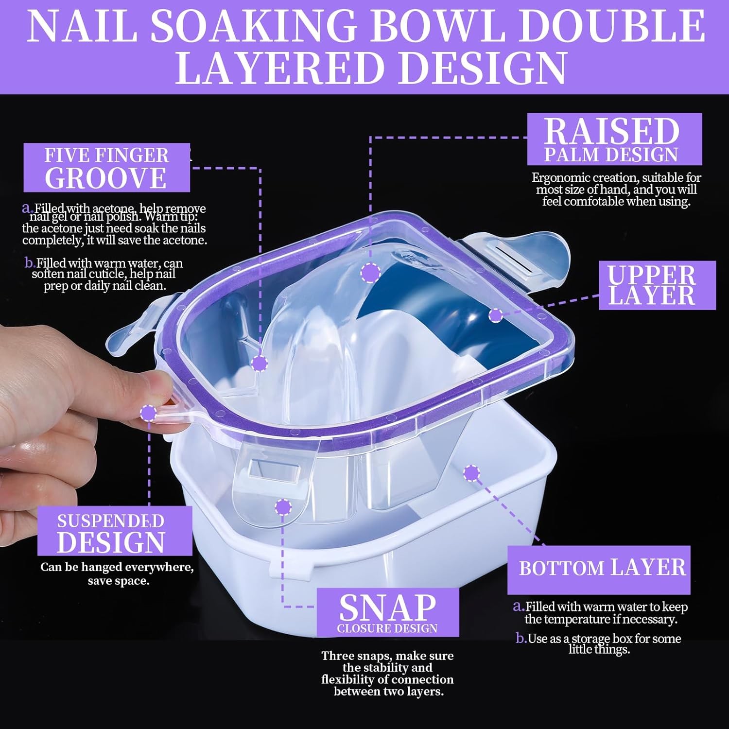 Nail Soaking Bowl & Manicure Kit, Nail Remover Tools with Files and Cuticle Tool