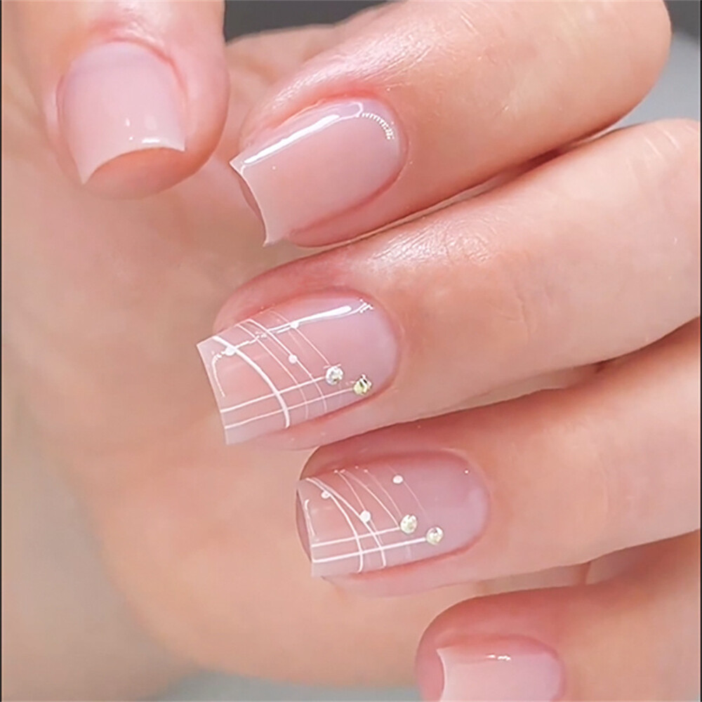 Glossy Pink Color False Nail Short Square Press on Nails for Nail Art 24pcs