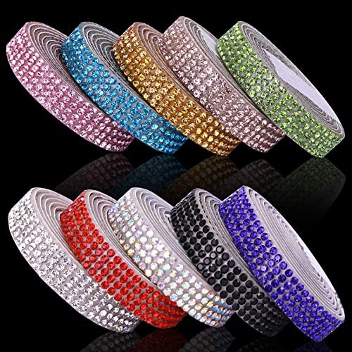 10 Rolls Self Adhesive Rhinestone Ribbon Crystal Diamond Sticker Bling 4 Rows