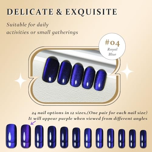 Royal Blue Cat Eye Press on Nails – Medium Square – Medium Square Stick
