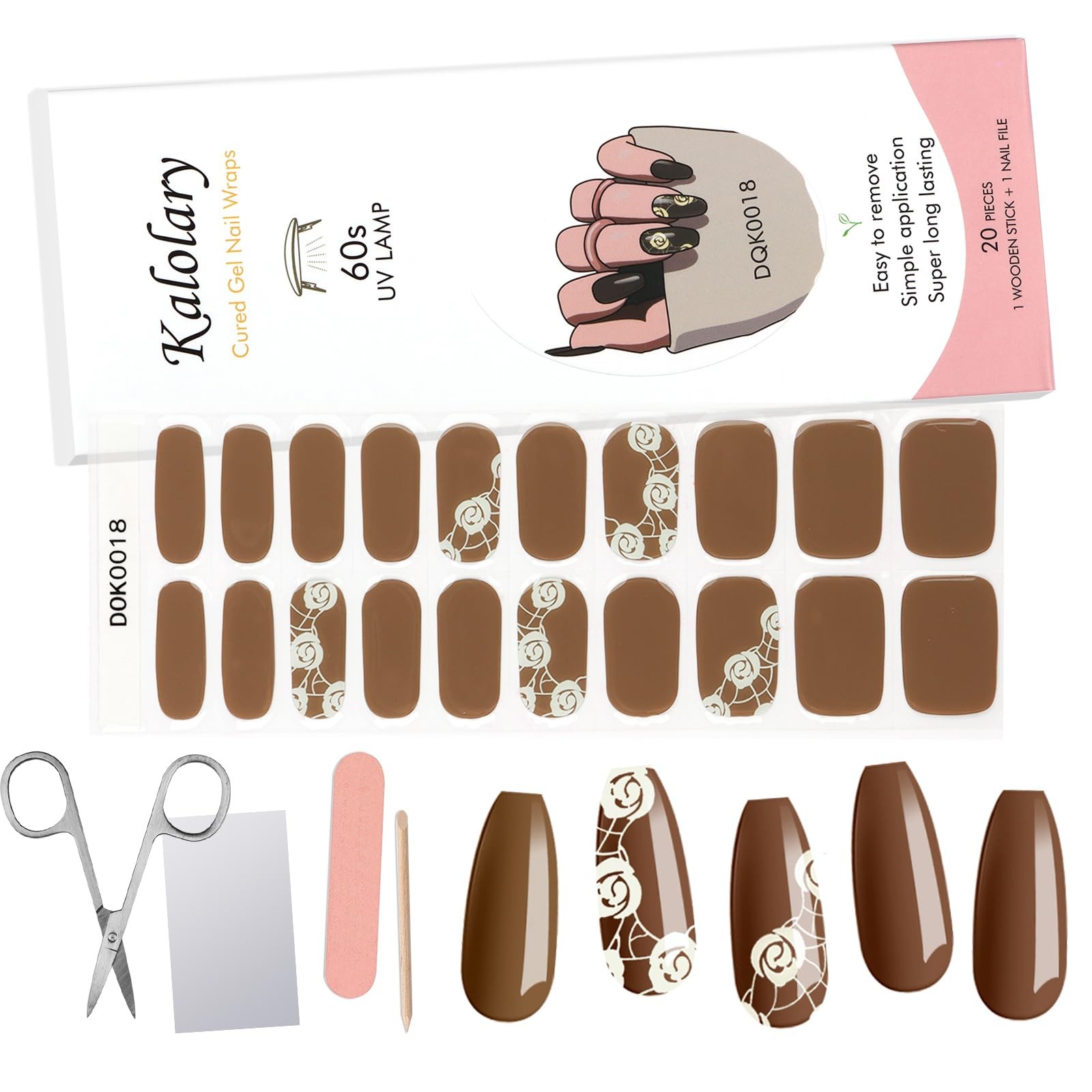 40PCS Gel Nail Polish Strips, Kalolary Brown Rose Full Cover Gel Nail Stickers