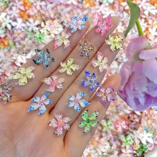 80PCS 3D Flower Nail Charms for Nail Art–Colorful Flower Charms for ColorfulA