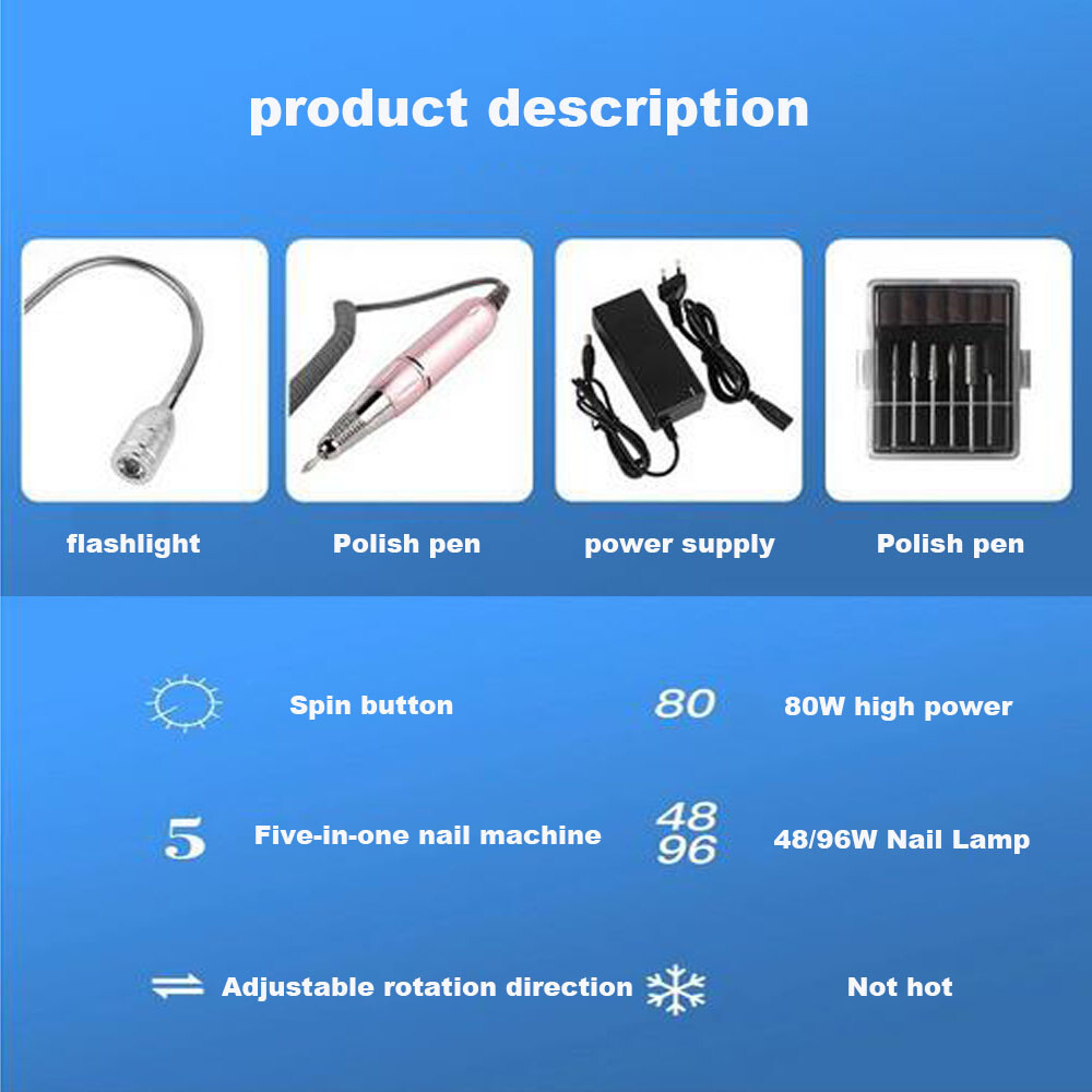 3000rpm Nail Polishing Machine Nail Vacuum Cleaner with 360° LED Light 110/240V