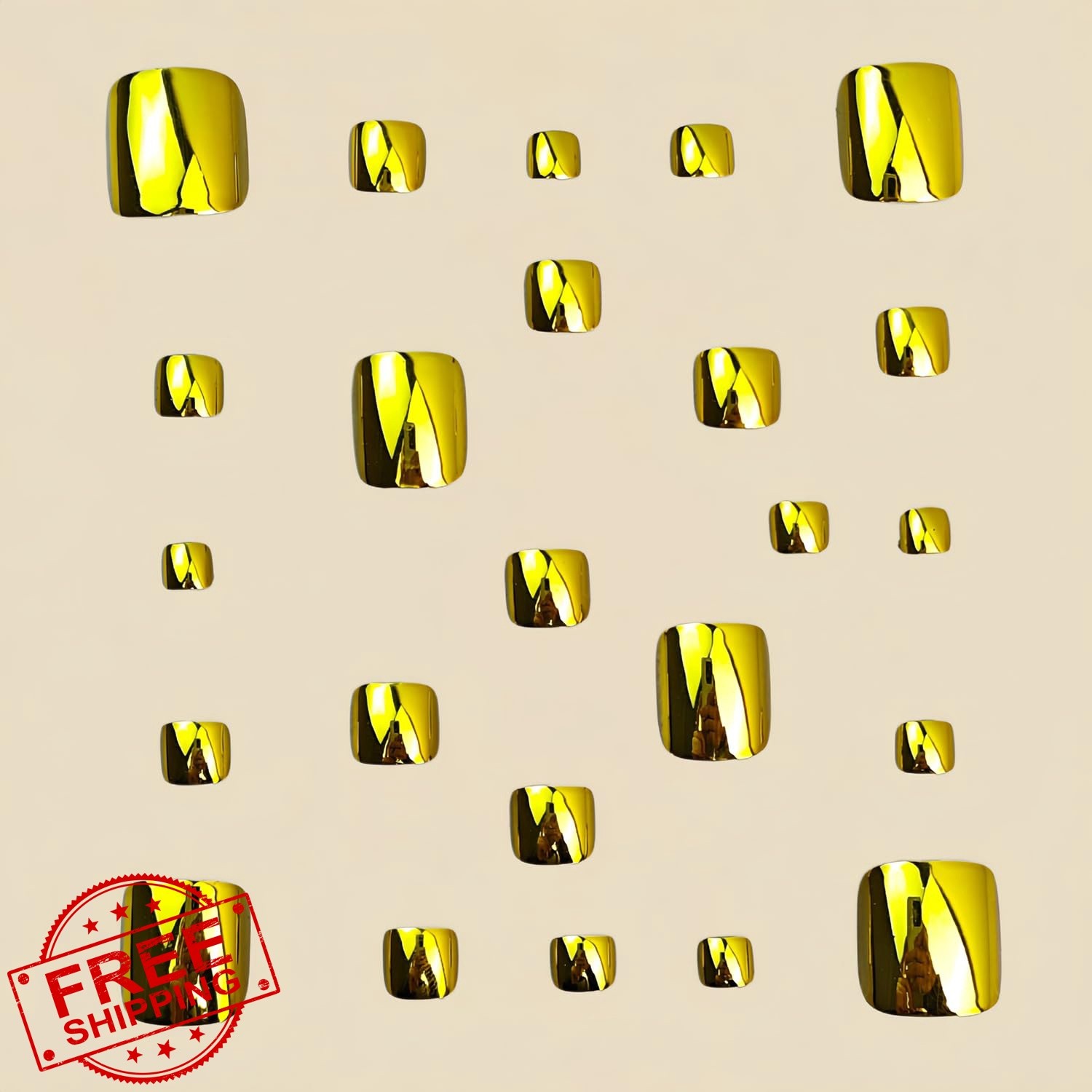 Tyuimhx Gold Chrome Square Press on Toenails