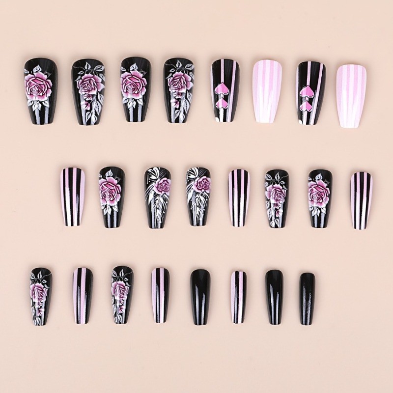 Heart Shaped Rose Nail Press, 48 DIY Nails, Ballet Nail Heart Design