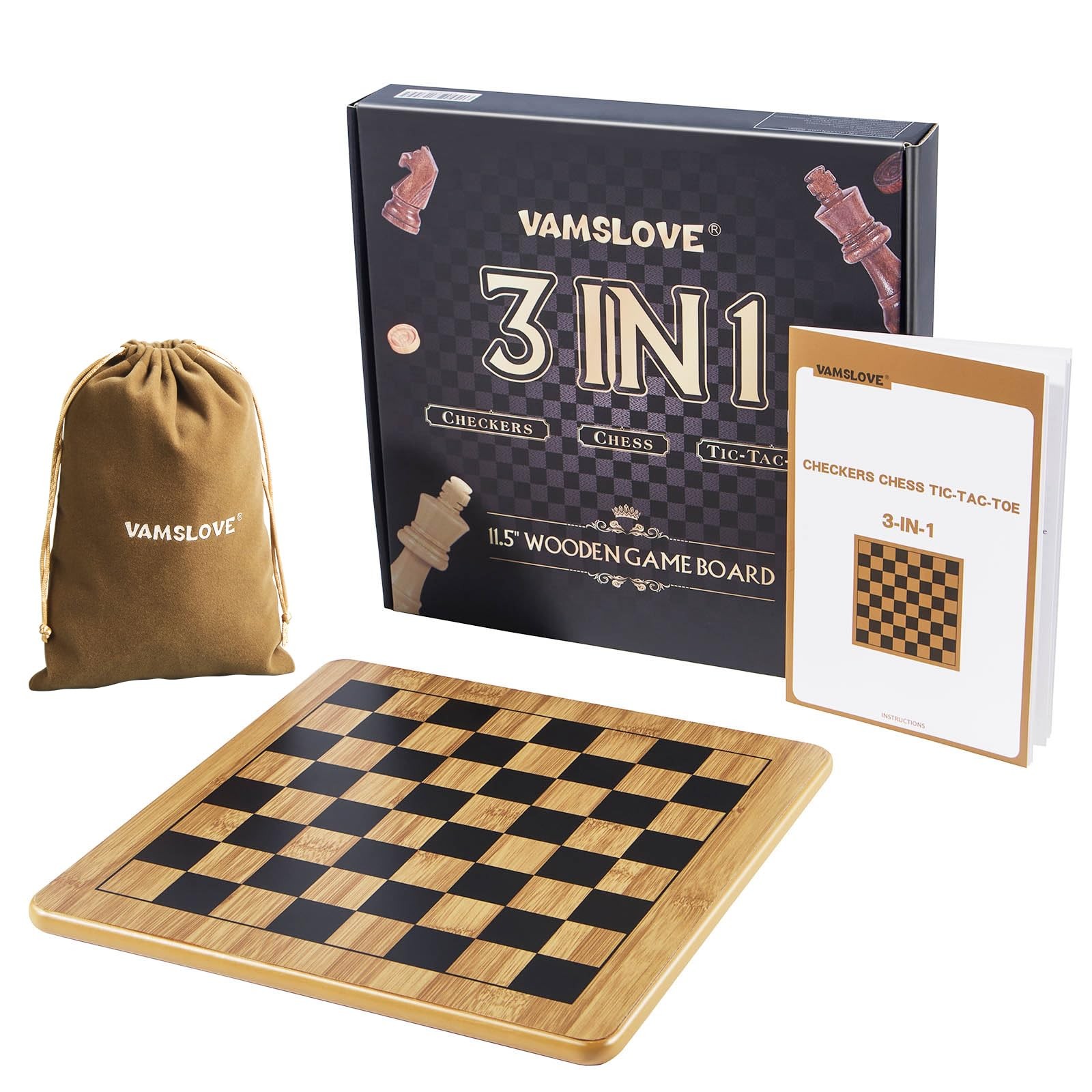 VAMSLOVE Wooden Chess Checkers 11.5 inches x x 0.5
