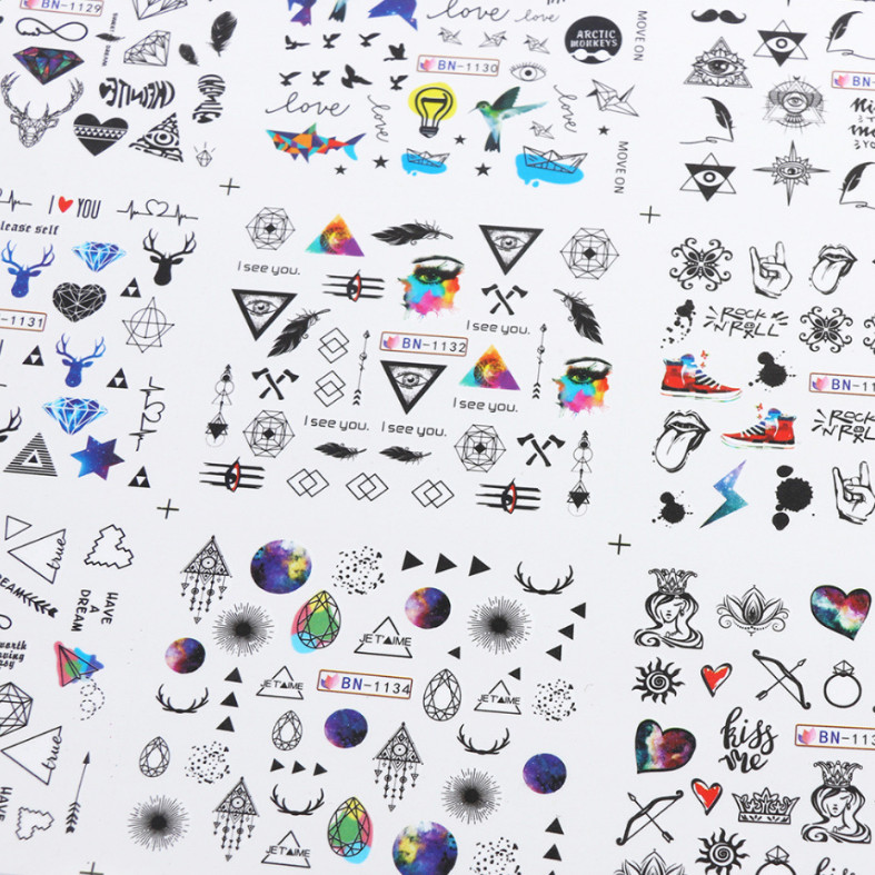 Nail Art Stickers Water Decals Transfer Evil Eye Triangles Deer Birds Dream NS9