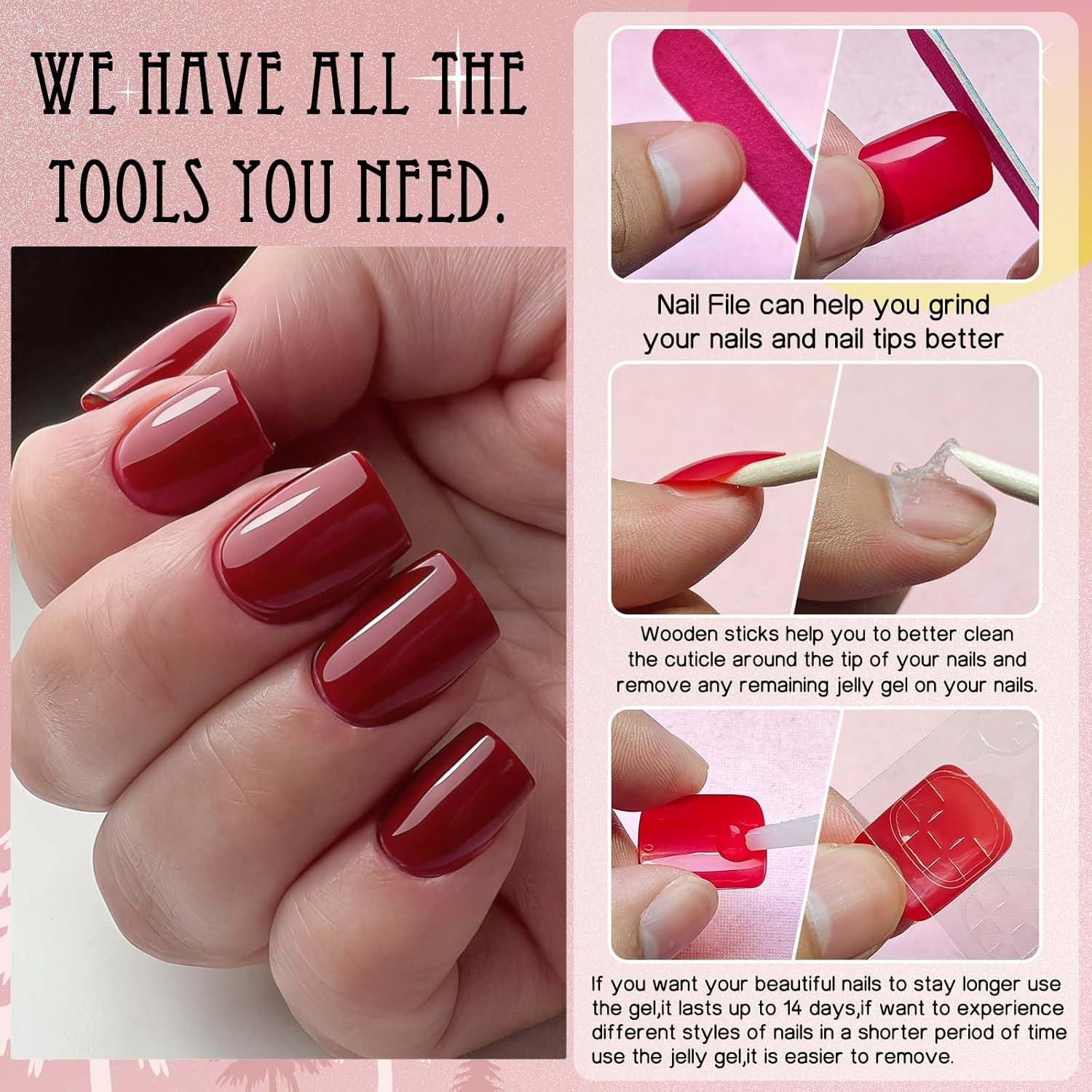 240pc Deep Red Press on Nails Short Fake Nails Square Presson Nail Tips, Glue on