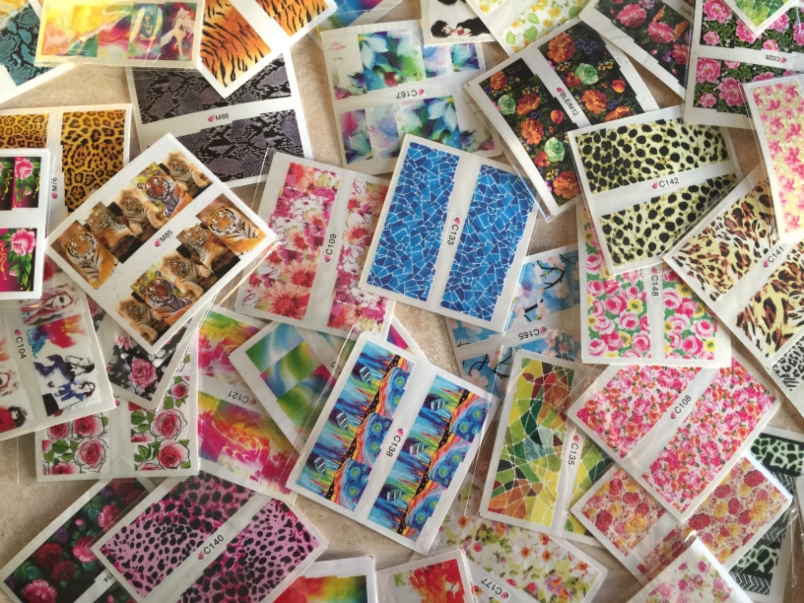 30 Sheets Nail Art Decal Stickers Water Slide Tattoo Transfer Random Full Size
