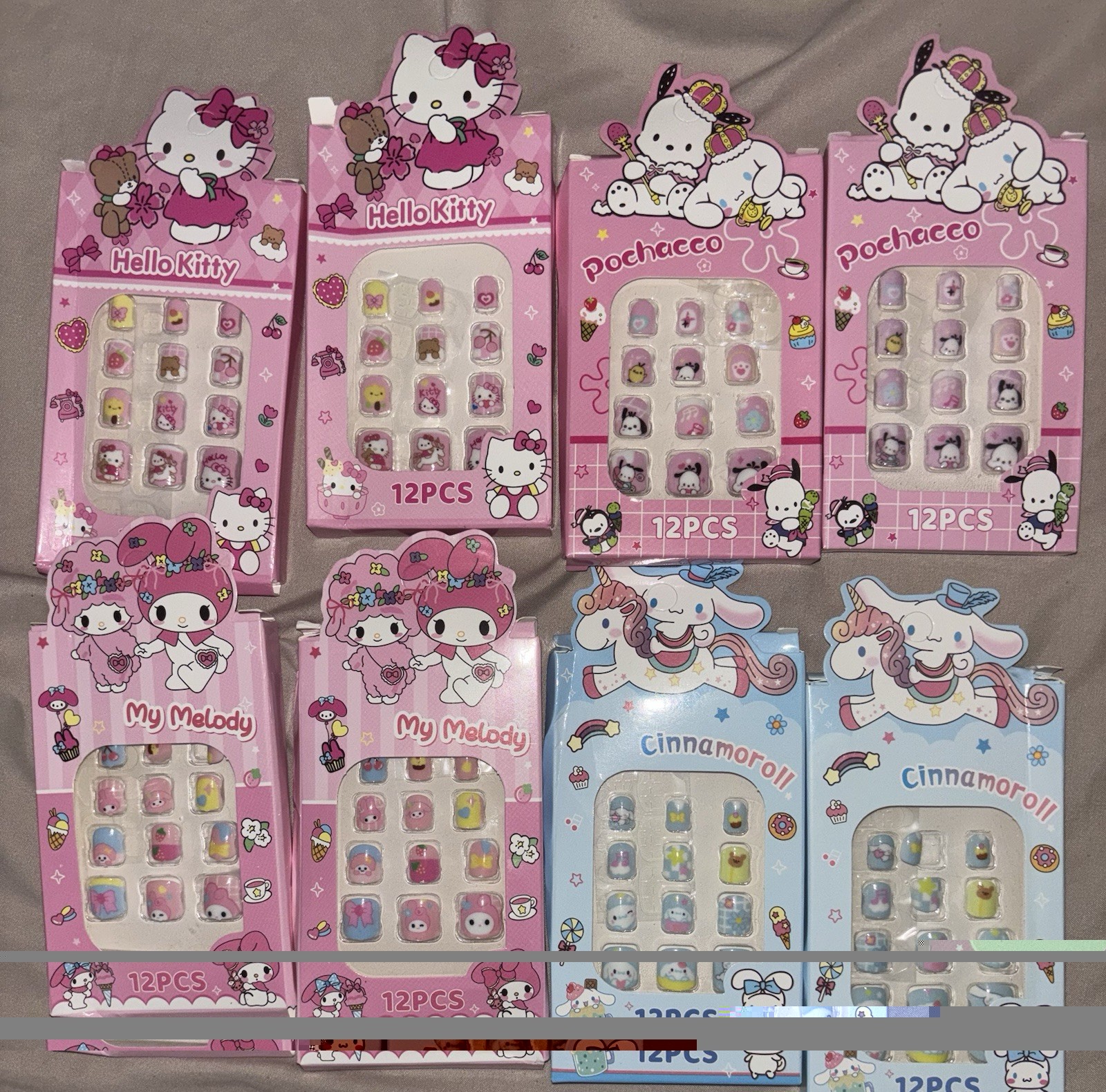 New Kids Press On Nails Hello Kitty, Cinnamon Roll, My Melody, Pochocco 2 Packs