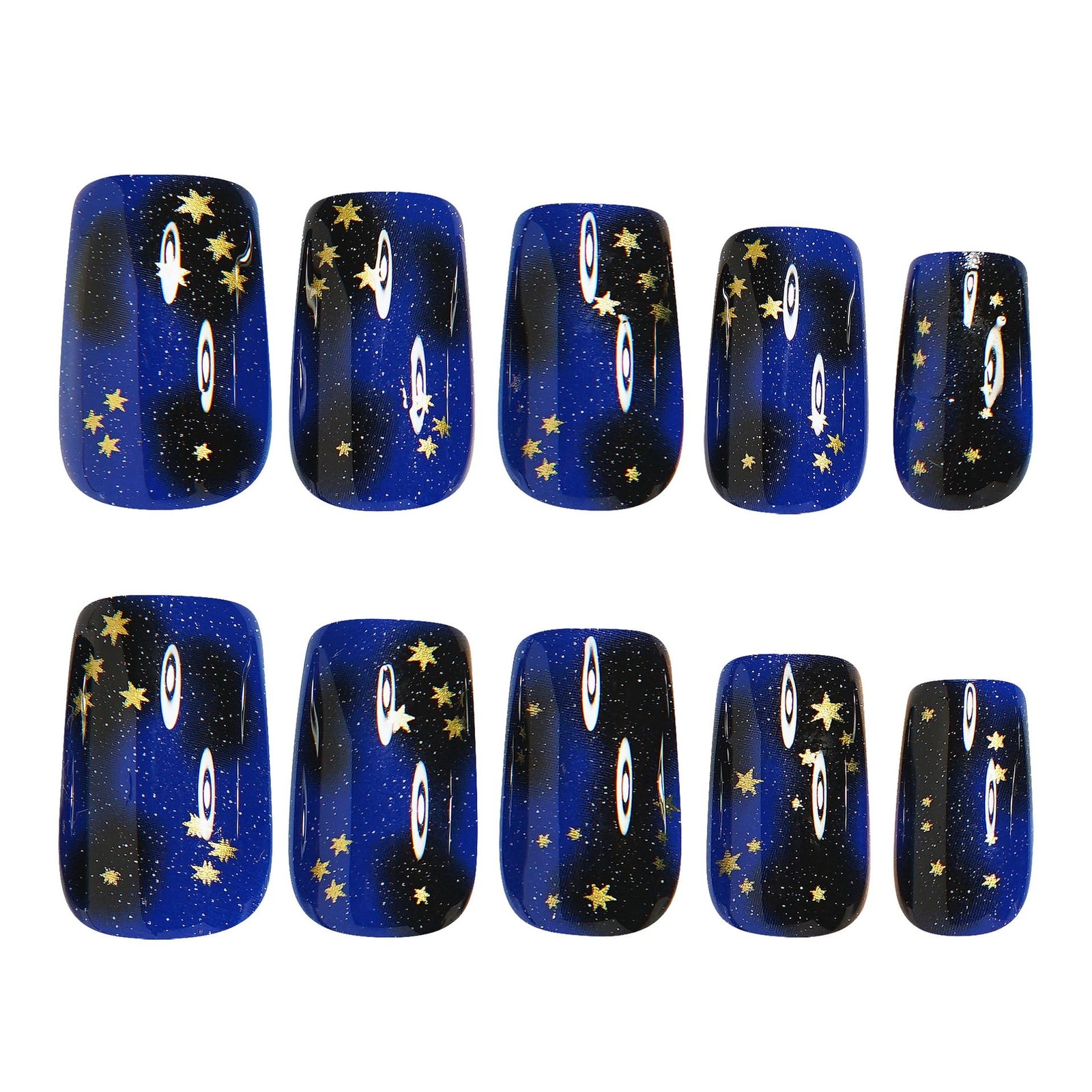 Blue Sky Press on Nails Medium Square fake Nails Golden Gradient Starry False…