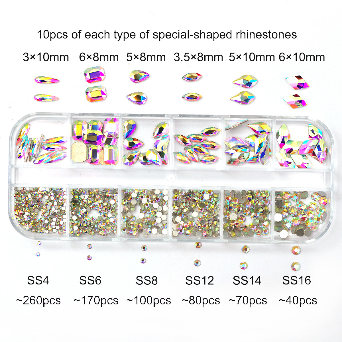 12Box/Set Mix SHAPE Crystal Rhinestone Diamond NON hotfix Nail Art Decoration