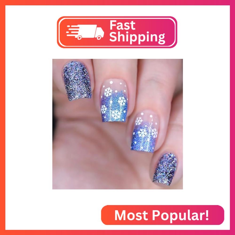 Tyuimhx Christmas Press on Nails Short Square Fake Nails With White Snowflake De