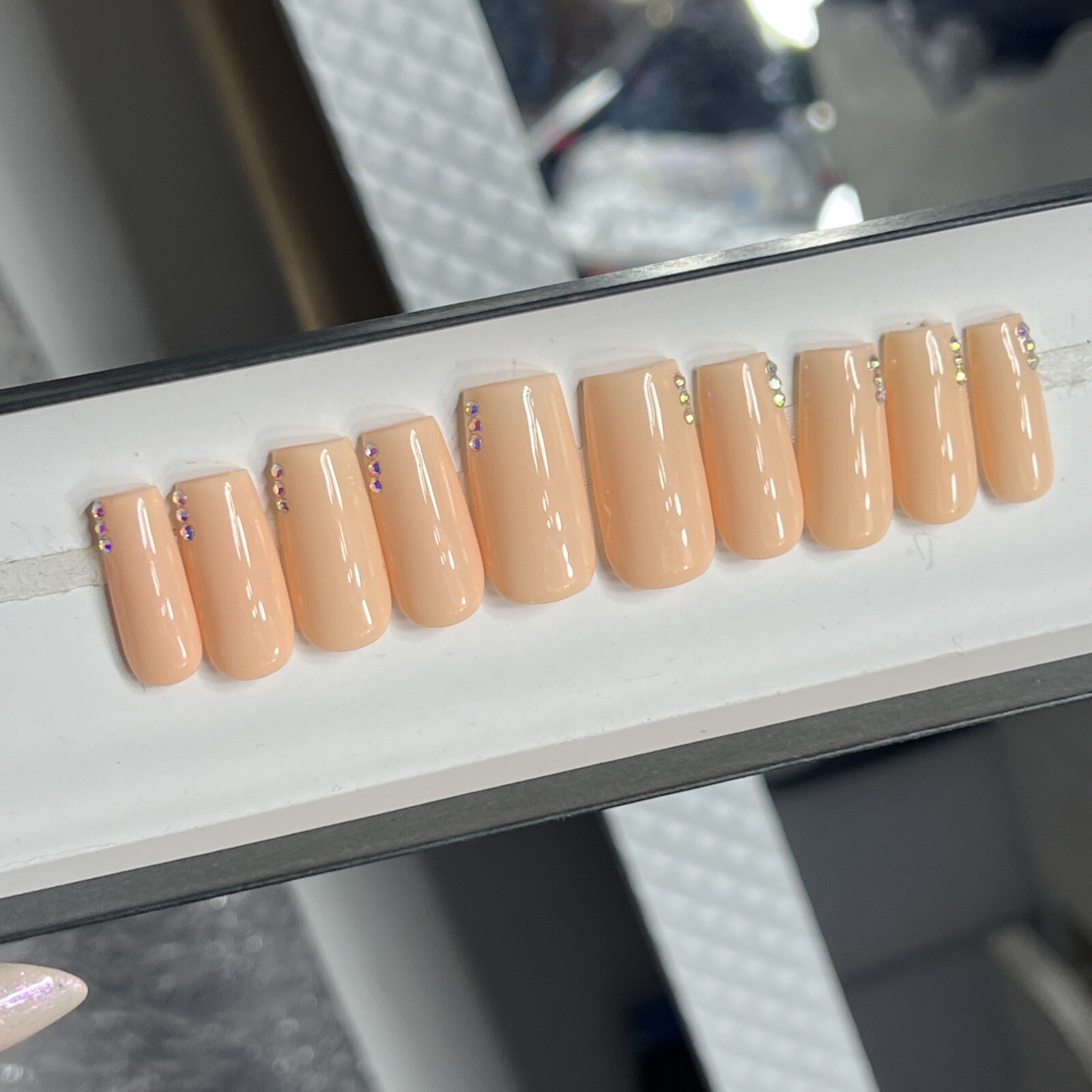 🍑🐮 CUSTOM Hard Gel Press On Nails, ORANGE CREAM NUDE BLING 10p FULL SET W Kit