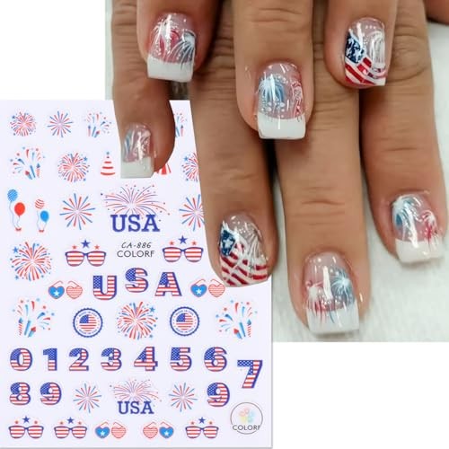 4th of July Nail Art Stickers Decals American Flag Patriotic style7
