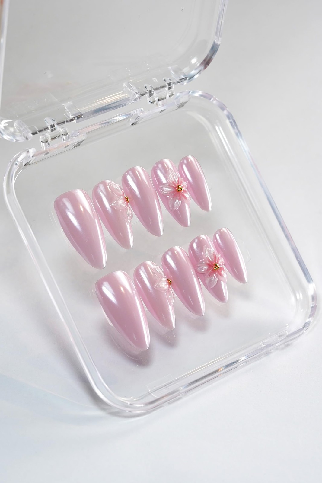 10PCS Handmade Press On Nails REUSABLE 3D Fake Nails Acrylic Slim Natural Pro…