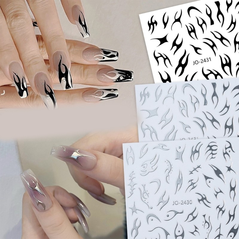 Nail Stickers Irregular Flame 3D Bronzing Strips Decals Sliders For Nails Tribal