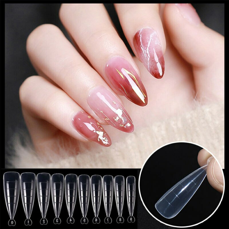 Fake Nails Clear Full Cover System Gel 100Pcs Nails Tips Mold Dual Forms
