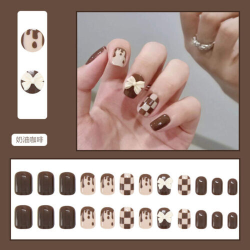 24pcs/set Short Fake Nails for Women Girls Press on False Nail Art Reusable