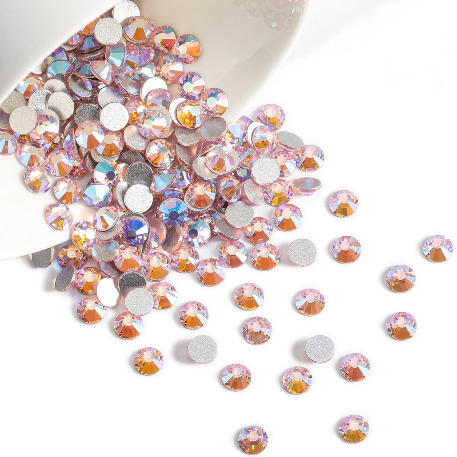 Flat Back Crystal Rhinestones round Gems for Nail Art and Craft Glue Fix, Light