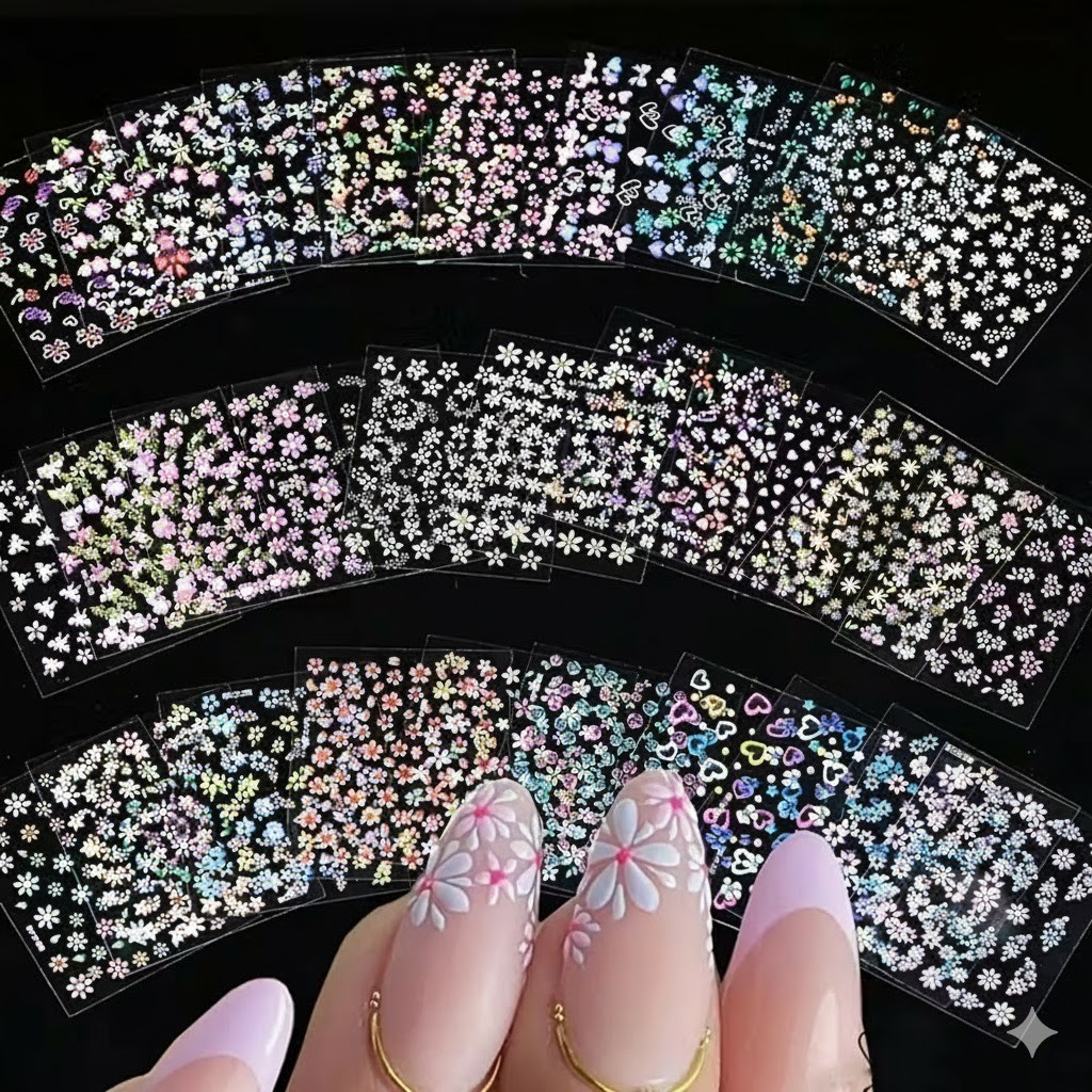 10 Sheets 3D Nail Art Stickers Decals Mixed Flower Design DIY Manicure