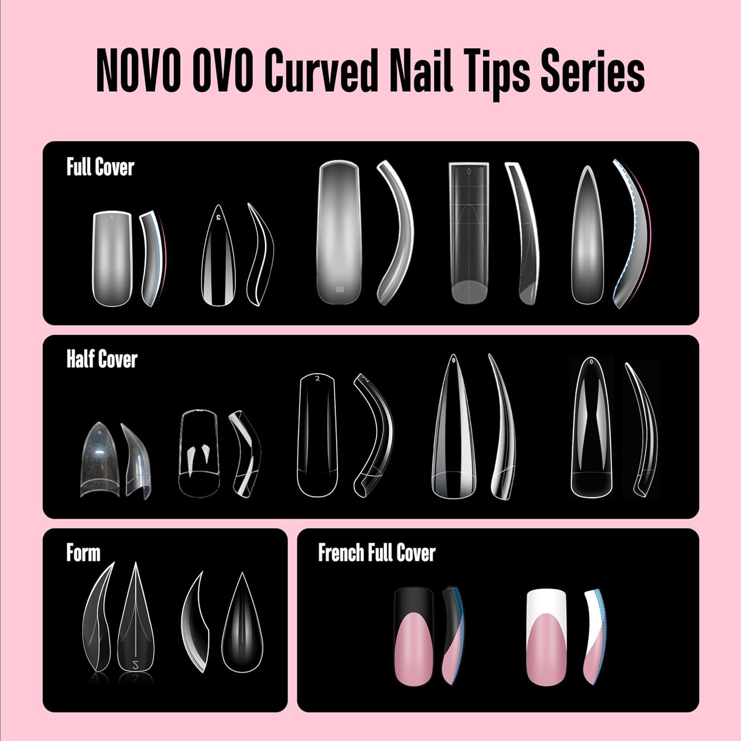 Curved Nail Tips 240pc XXL Square Full Cover, Long XL Acrylic Press-On Nails Kit