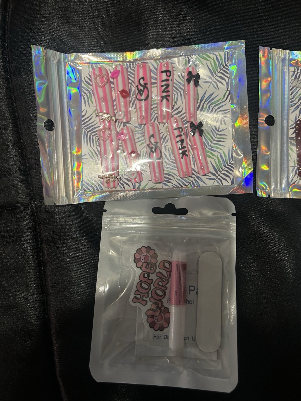 press ons they come with nail file, glue, sticker, and the packaging