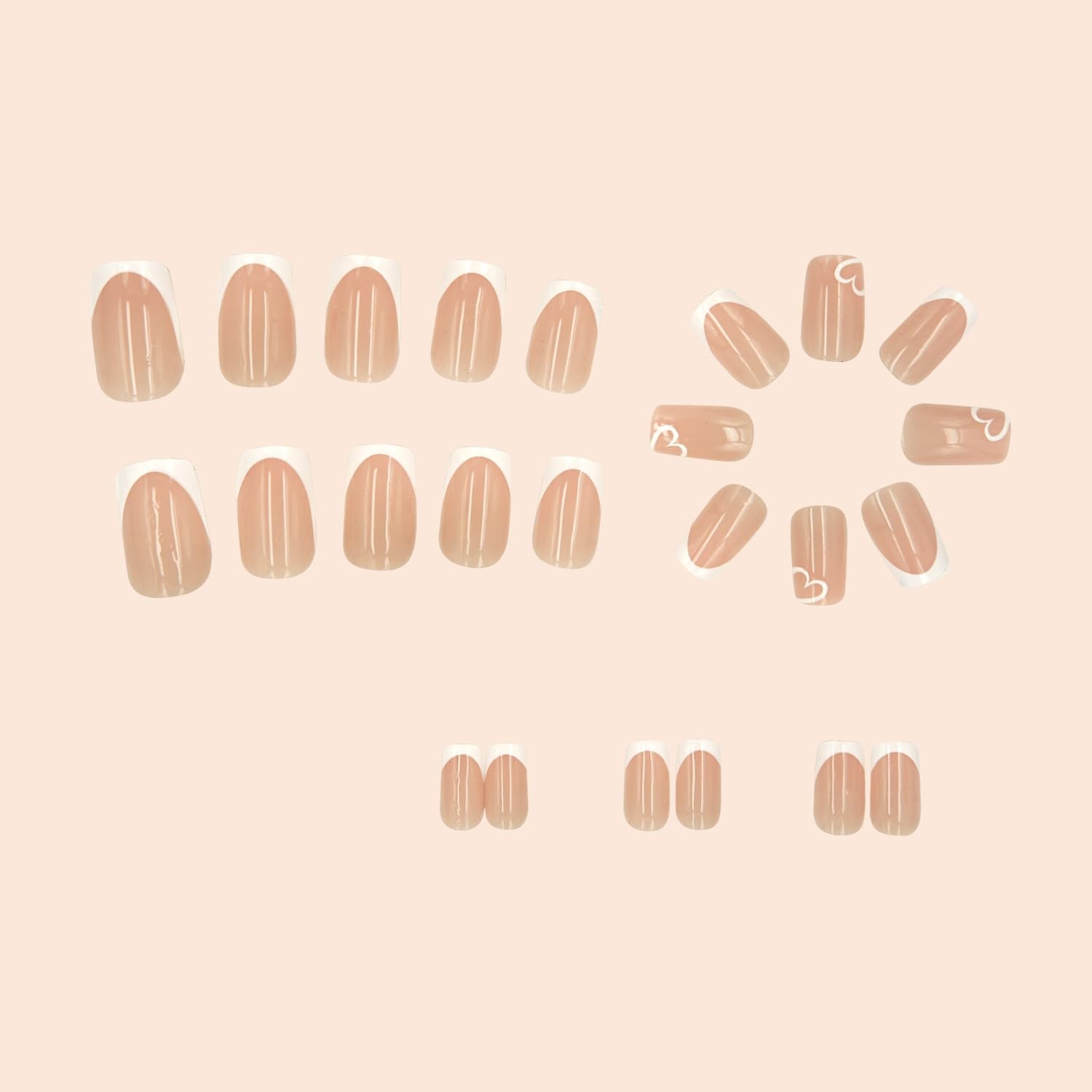 Valentine’s Day White French Manicure Heart-Shaped False Nails, Medium Length…