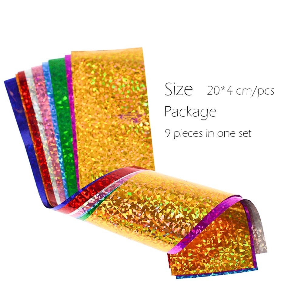 HOLOGRAPHIC Transfer Foils Starry NAIL LASER FOIL 9 Colours NAILS Stickers Paper