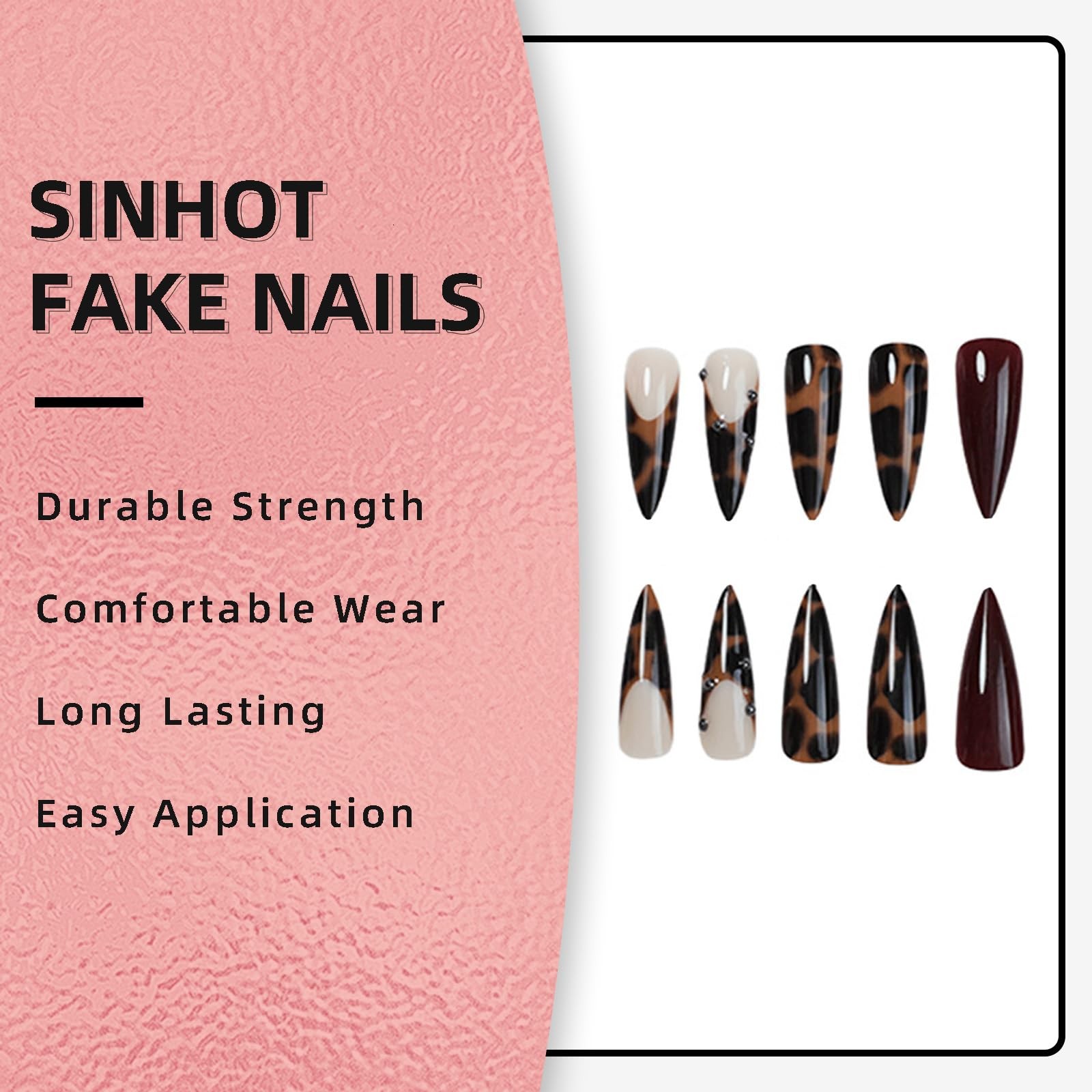 SINHOT leopard brown stiletto press on nails