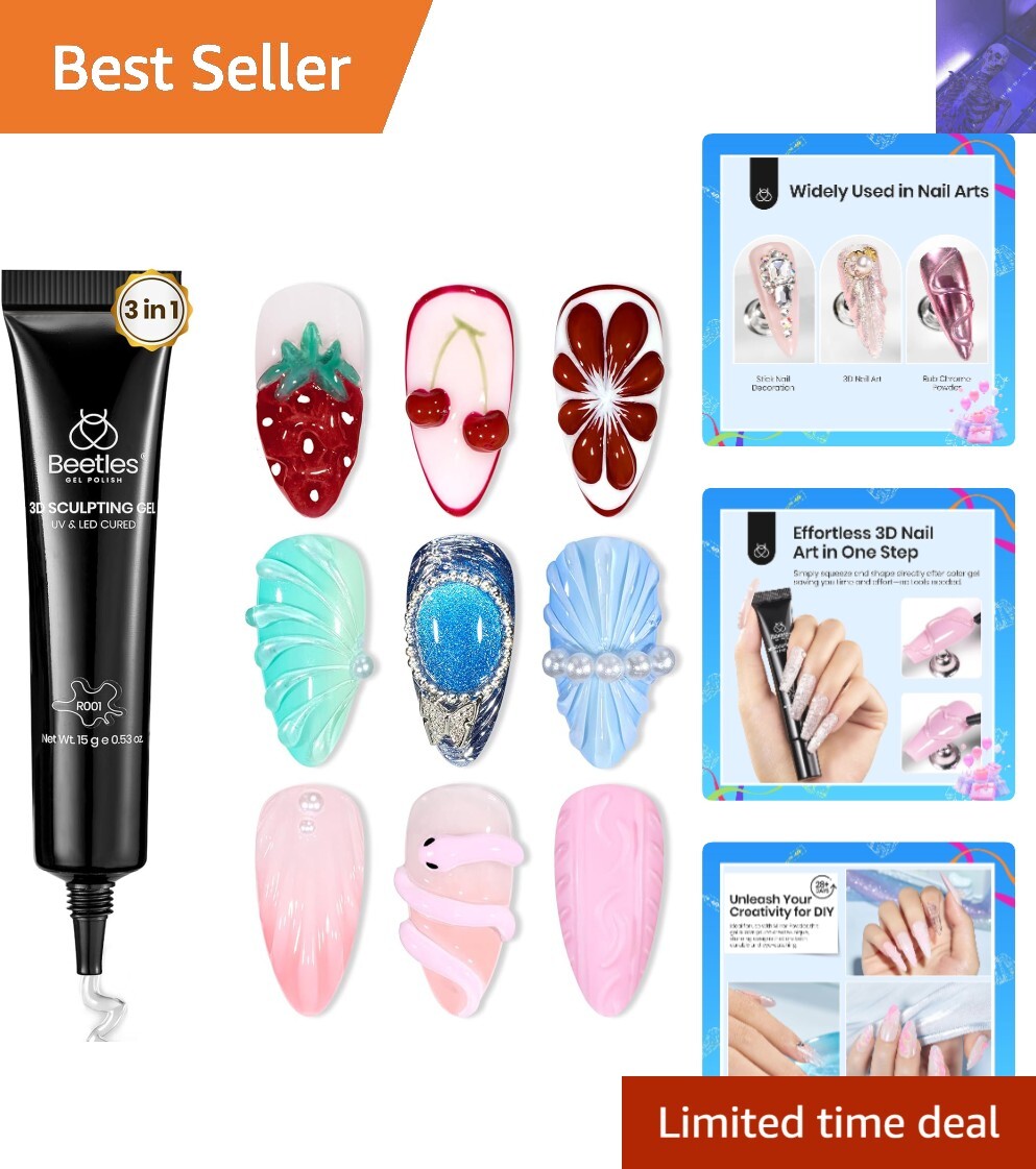 3-in-1 Beetles Sculpting Gel – Rhinestone Nail Glue for Creative Nail Art 15ml