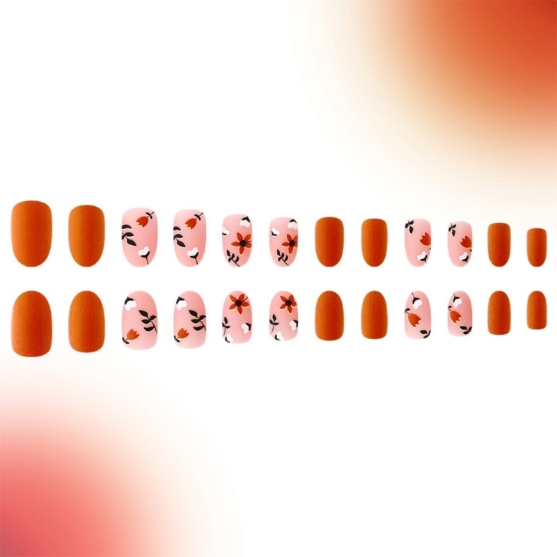 Fall Season Easy to Use Nail Covers with Pumpkin and Floral Patterns False Nail