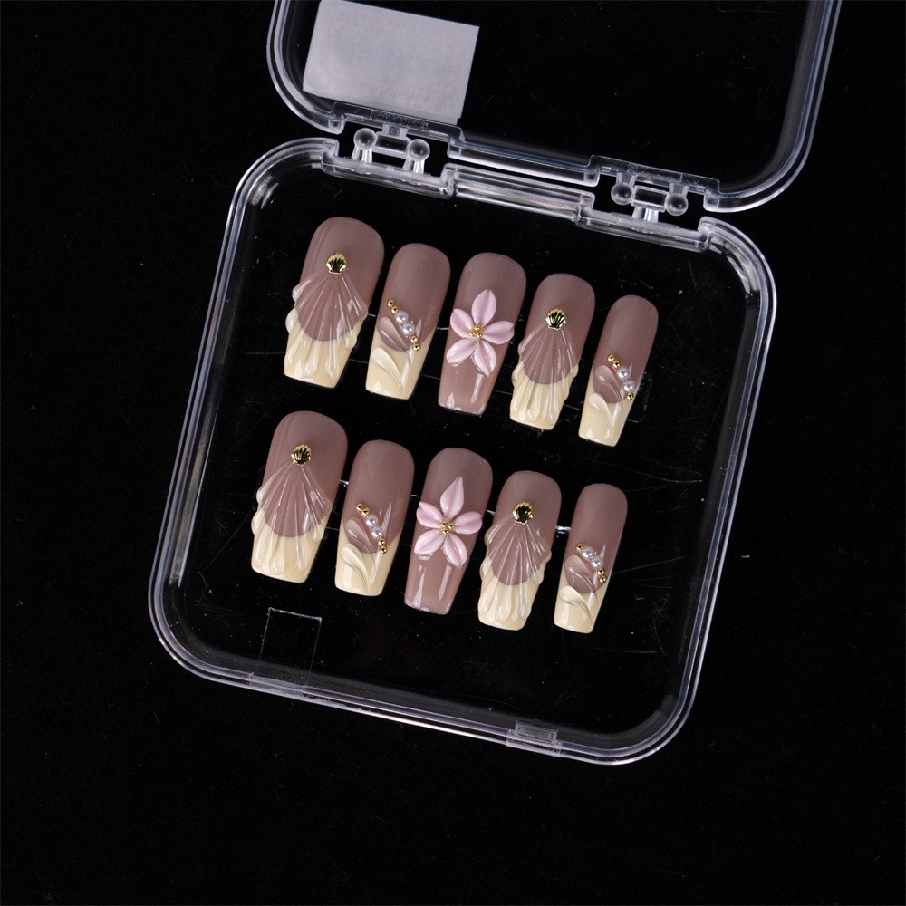 Handmade Press On Nails High Quality Gradient Floral Square Fake Nail Daily Gift