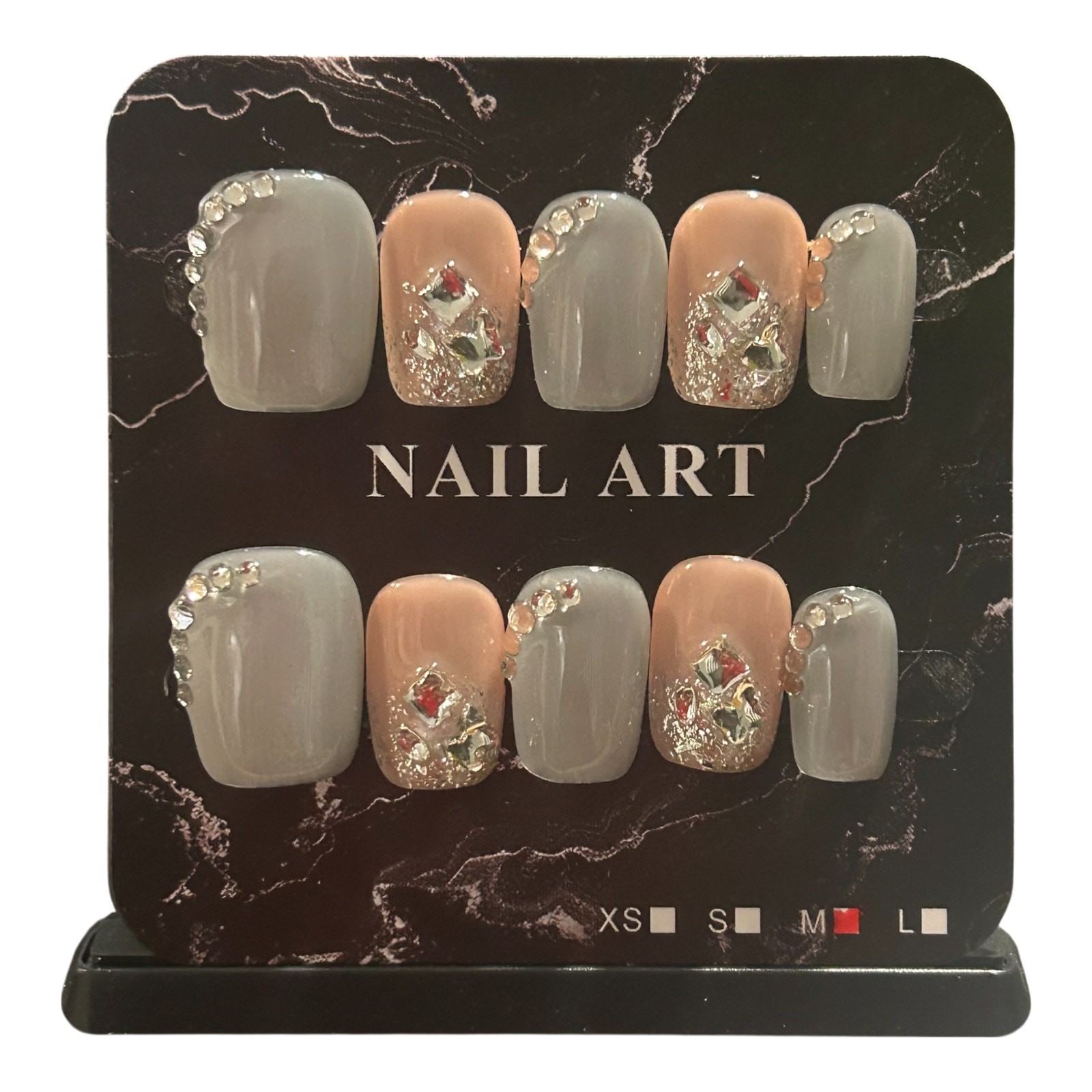 Silver and Mauve Short Square Press On Nails – Size Medium