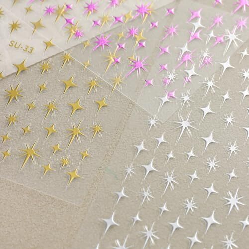 Star Nail Art Stickers Silver Metallic 3D Nail Decals 4PCS Glitter Nail style01